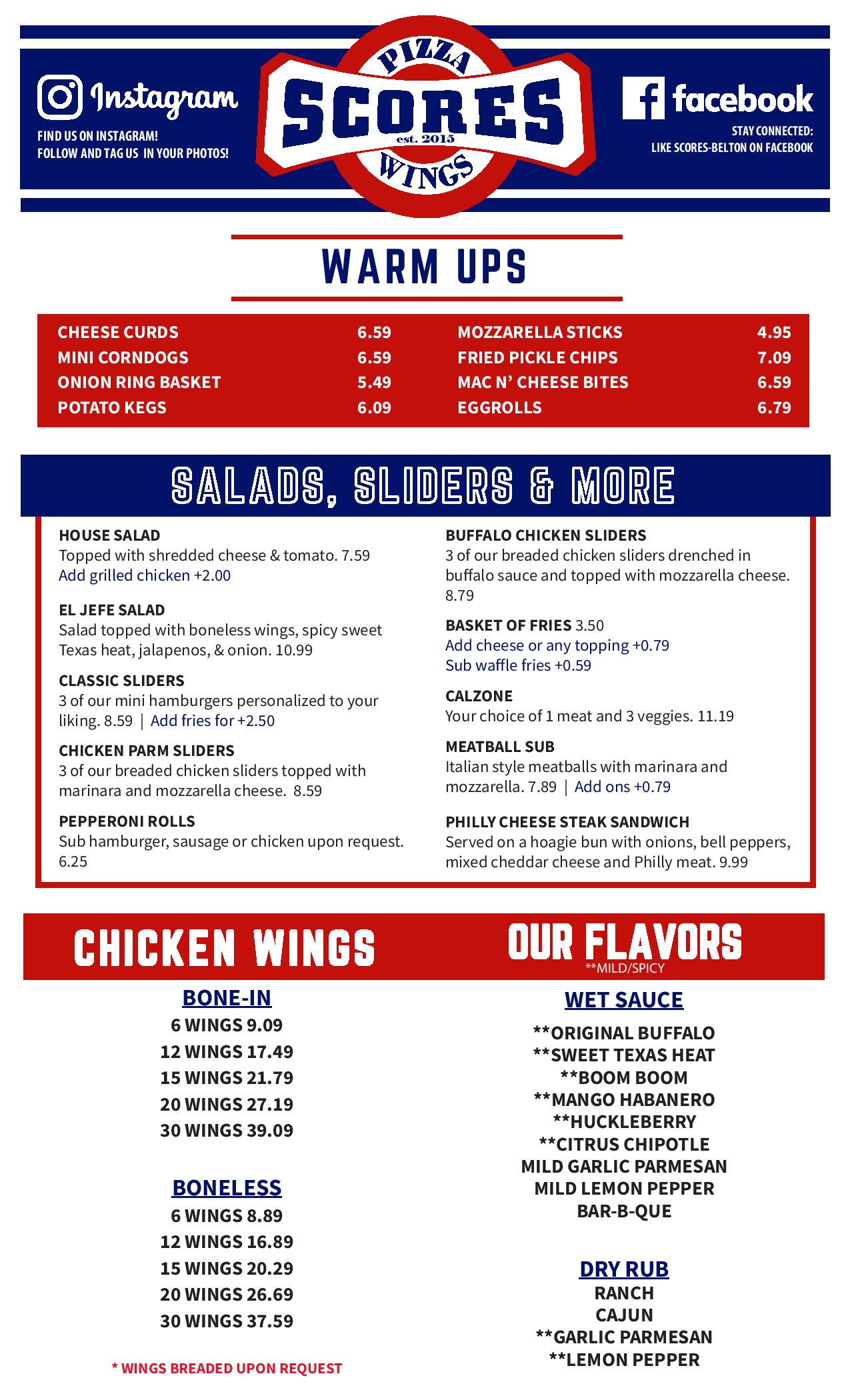 Menu Scores Pizza & Wings